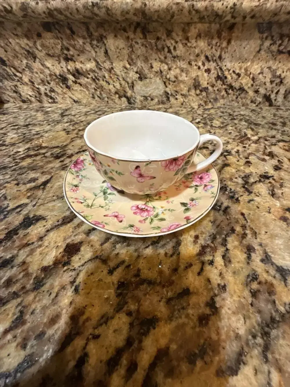 BTaT Floral Teacup And Saucer Set Pink Butterflies